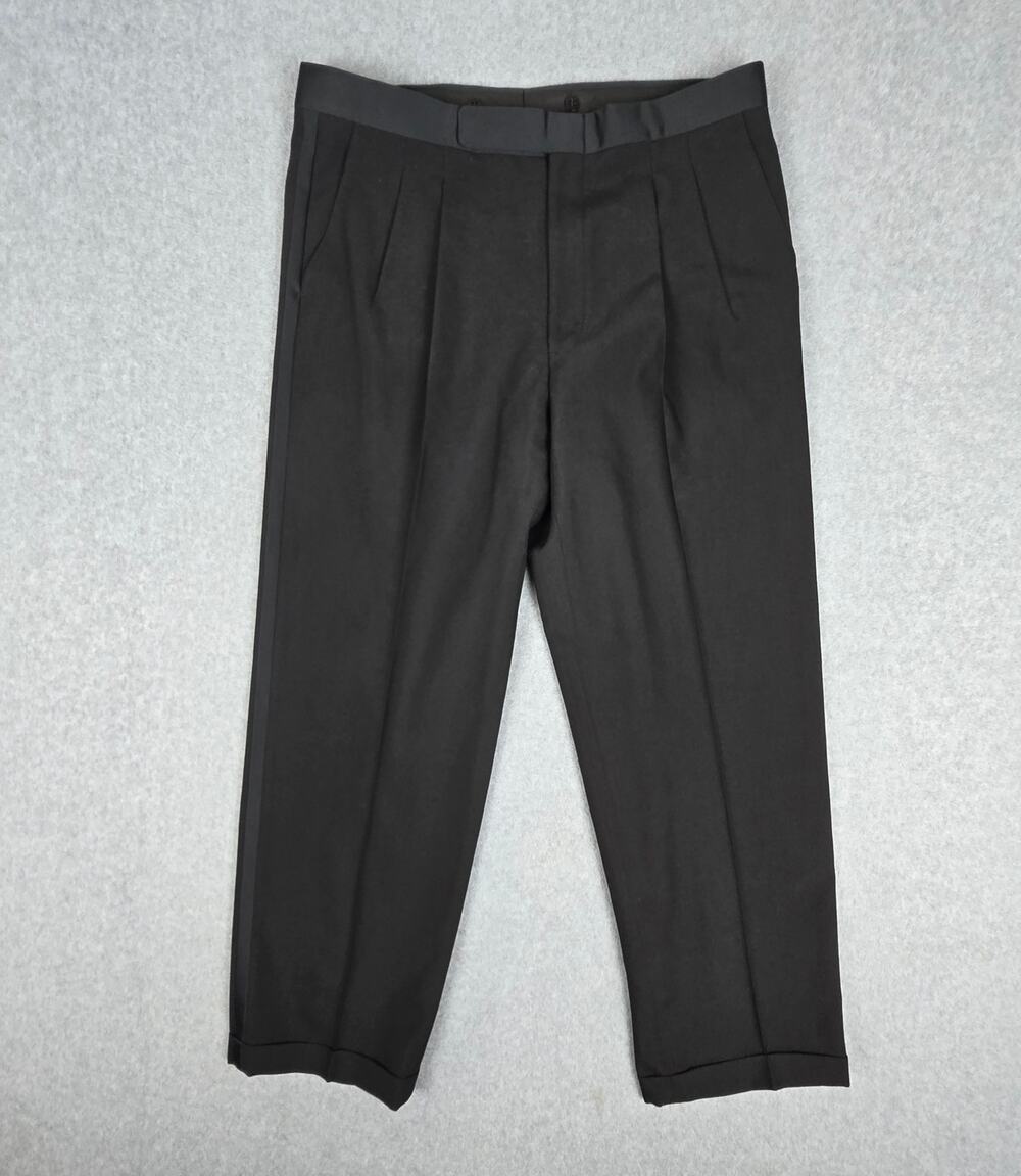 Unbranded Mens 36x30 Black Pleated Tuxedo Pants with Cuffed Hem